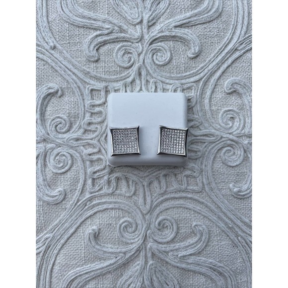 .925 Sterling Silver & CZ Square Earrings jewelry NWT Gifts Deals Bargains SALES